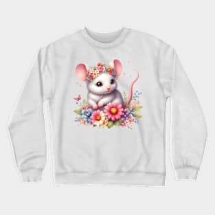 A mouse decorated with beautiful colorful flowers. Crewneck Sweatshirt